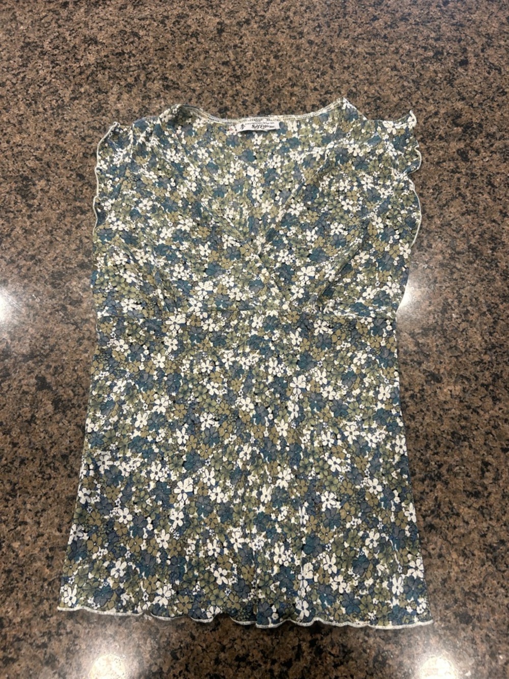 Self Esteem Floral Cap Sleeve Blouse in Blue, Green, White